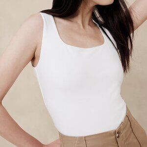 Soft Stretch Square-Neck Top - White - Banana Republic - XL